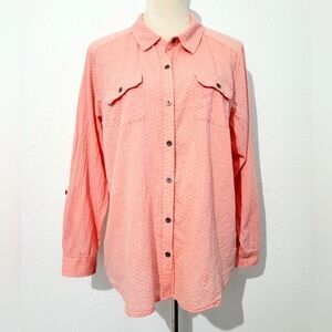 Christopher & Banks woman Petite P/XL Textured Button-Up Shirt Pink 100% Cotton